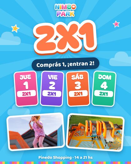 2x1 en Nimbo Park: jueves 1, viernes 2, sábado 3 y domingo 4 de octubre. Comprás 1, entran 2